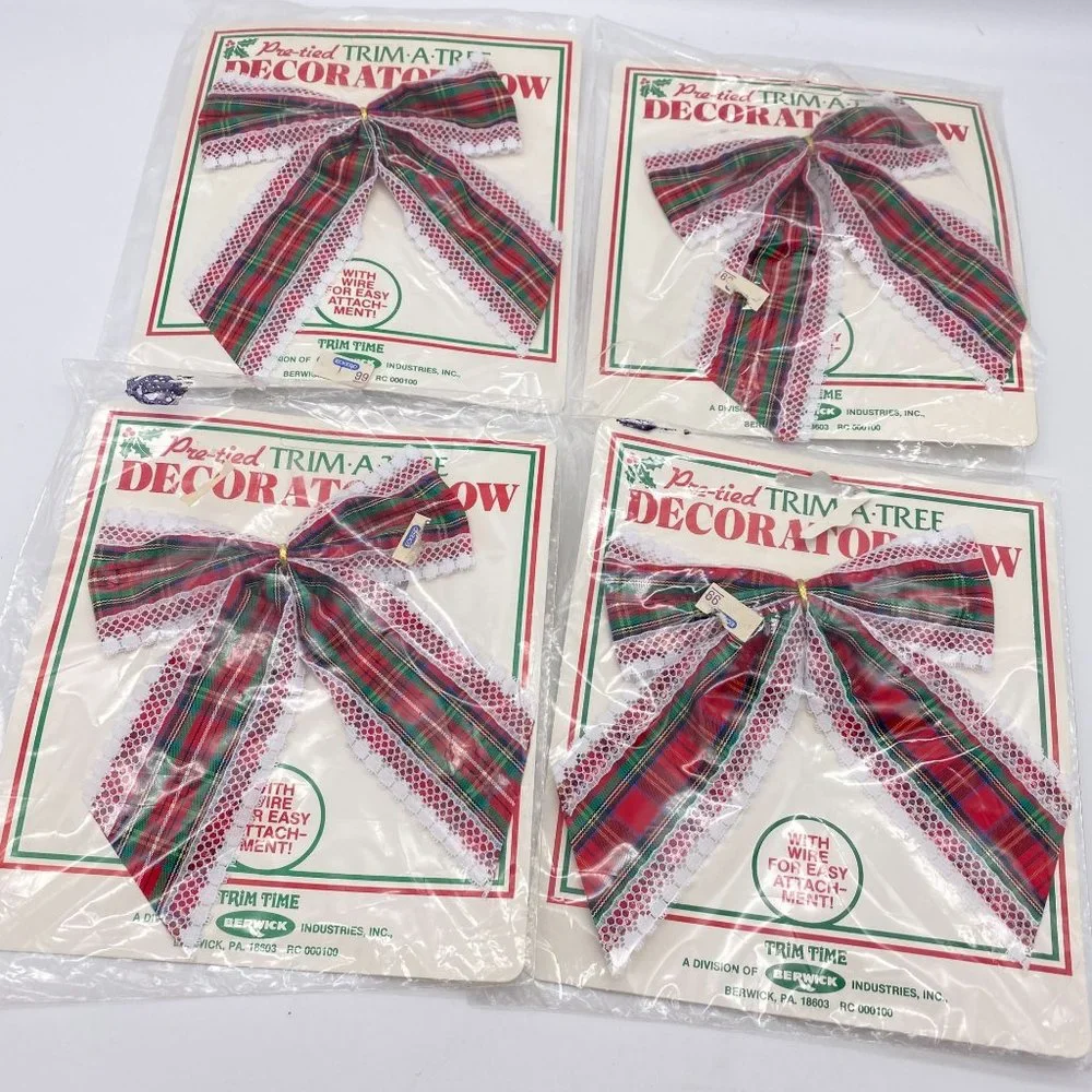 Vintage Berwick Pre tied plaid Christmas tree‎ bows tartan Trim a tree